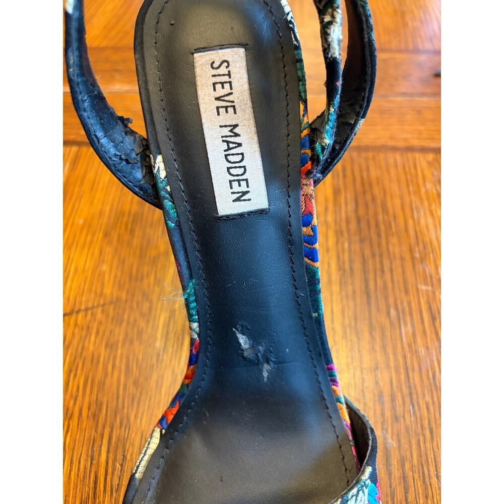 Steve Madden Reno Floral Embroidered Stiletto Heels 8.5 Black Brocade - Picture 11 of 16